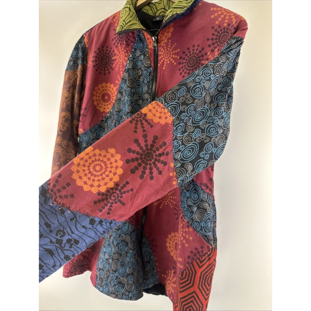 Cotton Patchwork Full Zip Jacket Collared Fleece … - image 6